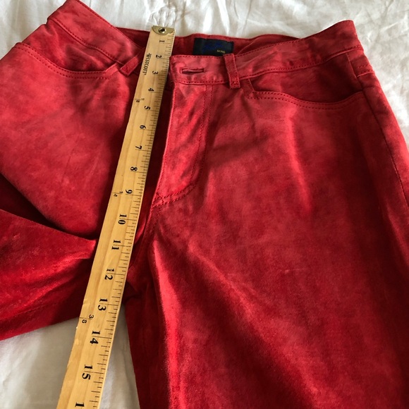 Vintage Jou Jou 80s Red suede leather jeans pants 2 S - Picture 5 of 7